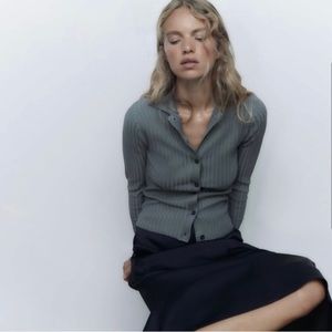 ZARA grey Ribbed Knit Polo